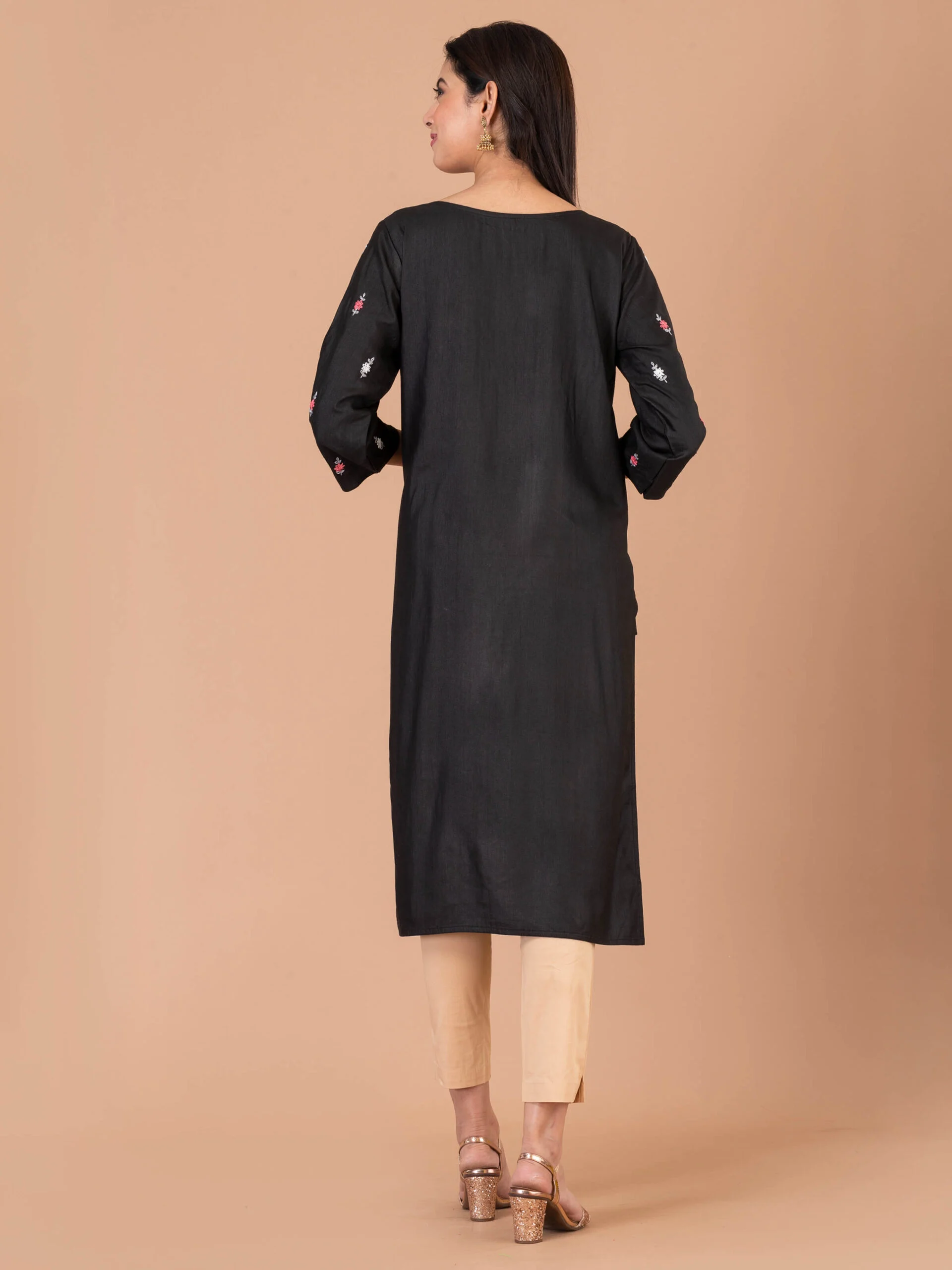 1_0002s_0000_DSC00339-scaled-1.jpg Jalpaibon Women’s Hand Embroidered Silk Blend Round Neck Long Kurta (Black)
