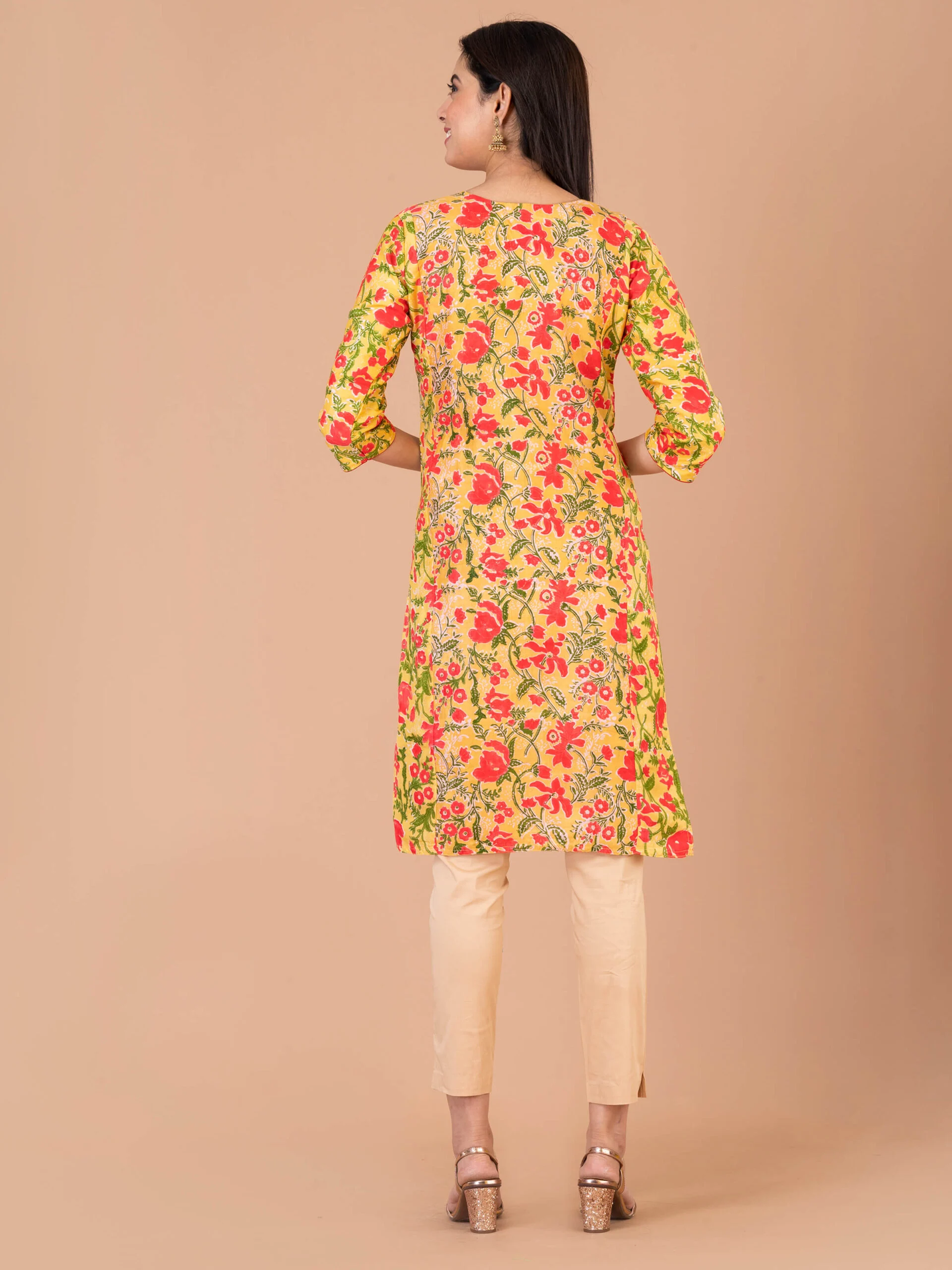 1_0003s_0000_DSC00335-scaled-1.jpg Jalpaibon Women’s Block Printed Silk Round Neck Kurta (Yellow)