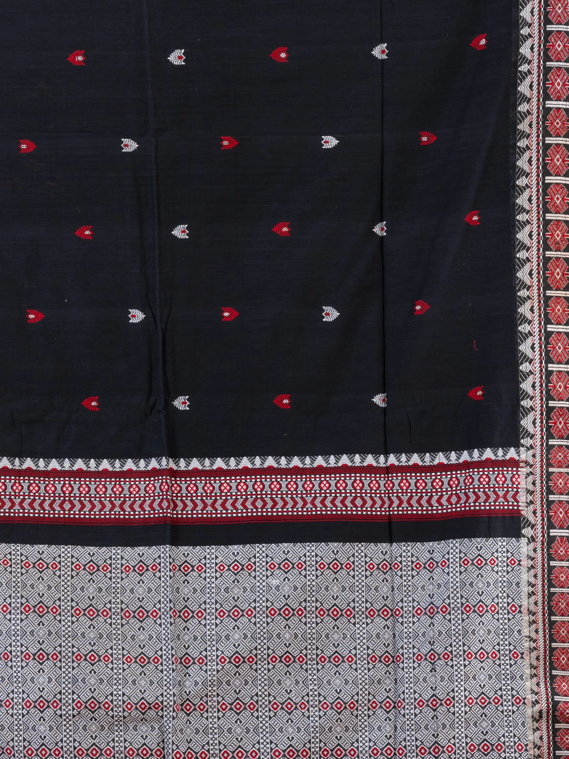 Jalpaibon Woven Bordered Handloom Pure Cotton Saree (Black)