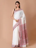 Jalpaibon Woven Design Handloom Pure Cotton Saree (Off White)
