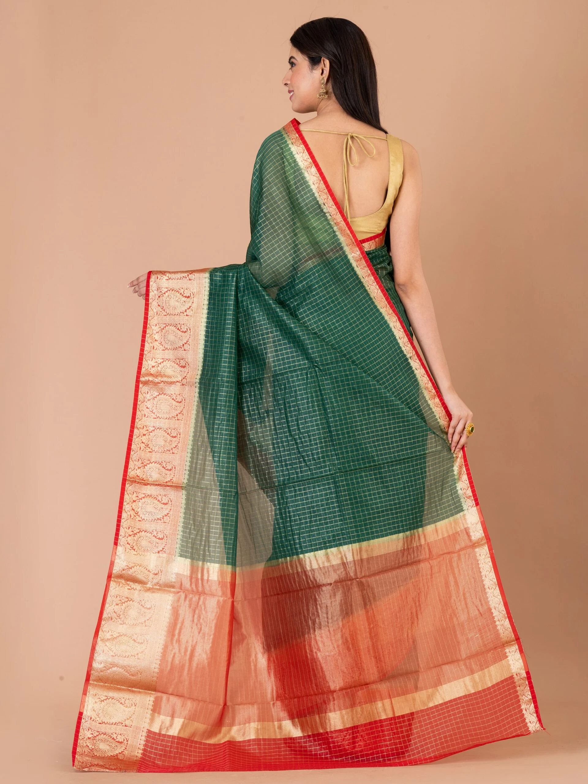 1_0010s_0000_DSC00304-min-scaled-1.jpg Jalpaibon Zari Woven Silk Blend Bordered Saree (Dark Green)
