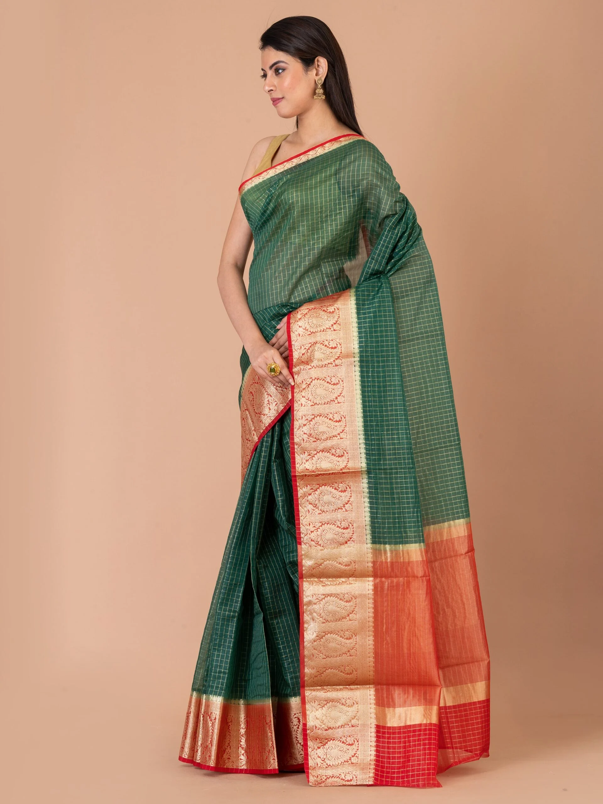 1_0010s_0001_DSC00303-min-scaled-1.jpg Jalpaibon Zari Woven Silk Blend Bordered Saree (Dark Green)