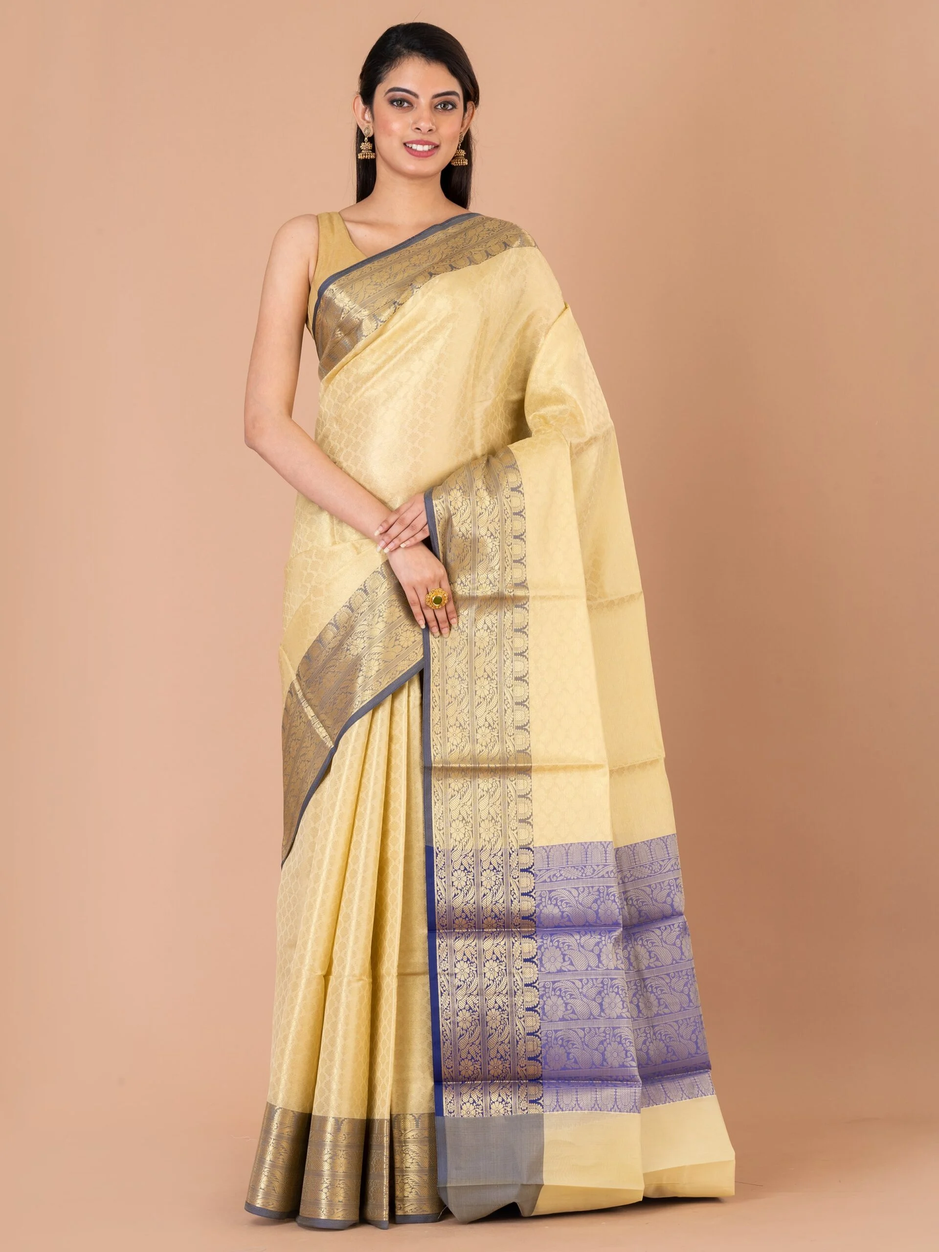 1_0011s_0002_DSC00296-min-scaled-1.jpg Jalpaibon Self Woven Silk Blend Jacquard Saree (Light Beige)