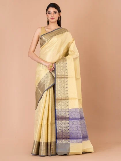 Jalpaibon Self Woven Silk Blend Jacquard Saree (Light Beige)