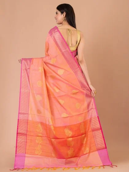 Jalpaibon Zari Woven Banarasi Silk Cotton Saree (Peach)