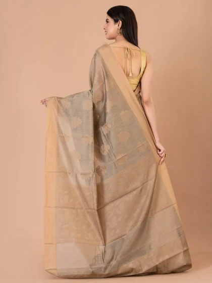 Jalpaibon Woven Design Handloom Silk Cotton Saree (Beige)