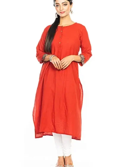Jalpaibon Women’s Cotton Round Neck Long Kurta