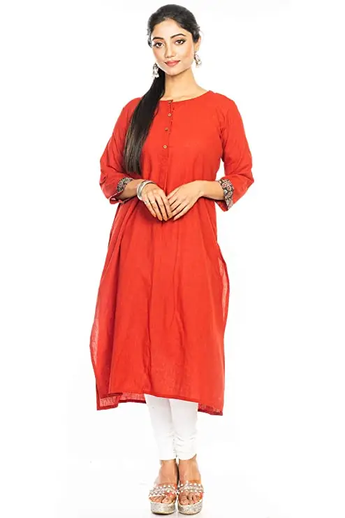 Jalpaibon Women's Cotton Round Neck Long Kurta