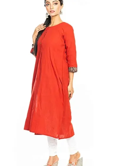 Jalpaibon Women’s Cotton Round Neck Long Kurta