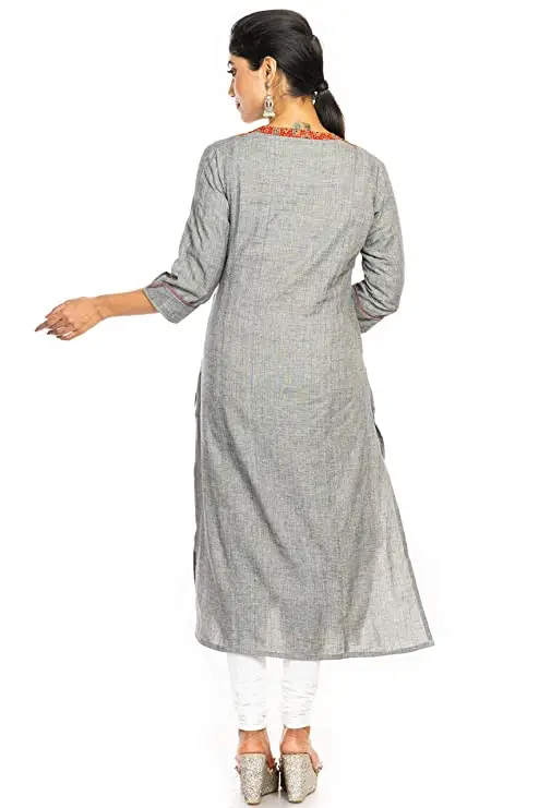 81NjiVhTSBL._UY741_.jpg Jalpaibon Women’s Grey Cotton Collar Neck Long Kurta