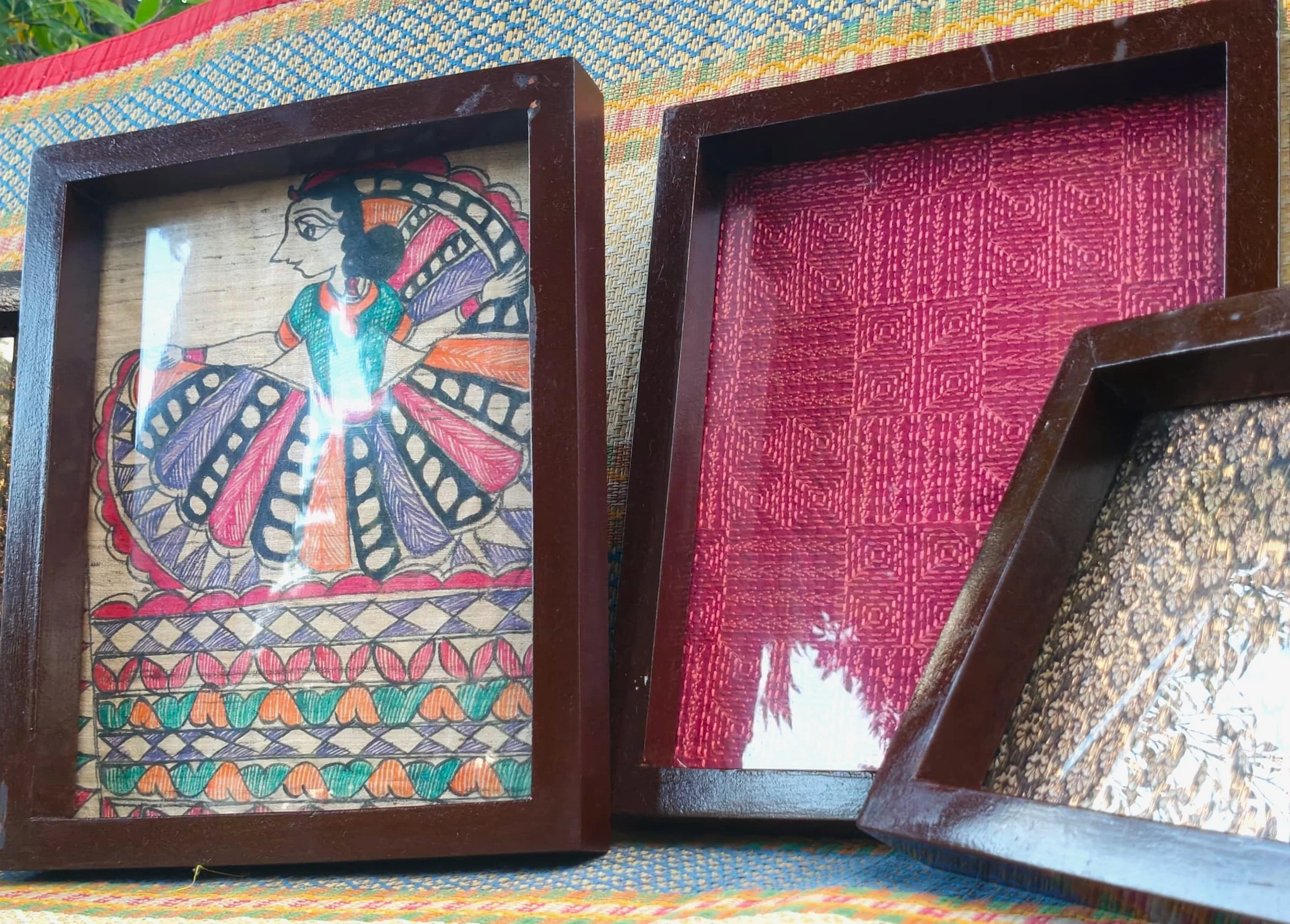 JALPAIBON Decorative Handcrafted Wooden Tray with Traditional Block Print Fabric Design