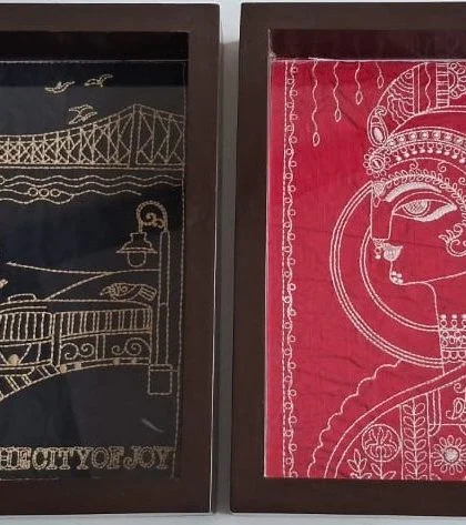JALPAIBON Decorative Handcrafted Wooden Tray with Traditional Block Print Fabric Design