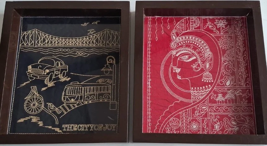 JALPAIBON Decorative Handcrafted Wooden Tray with Traditional Block Print Fabric Design