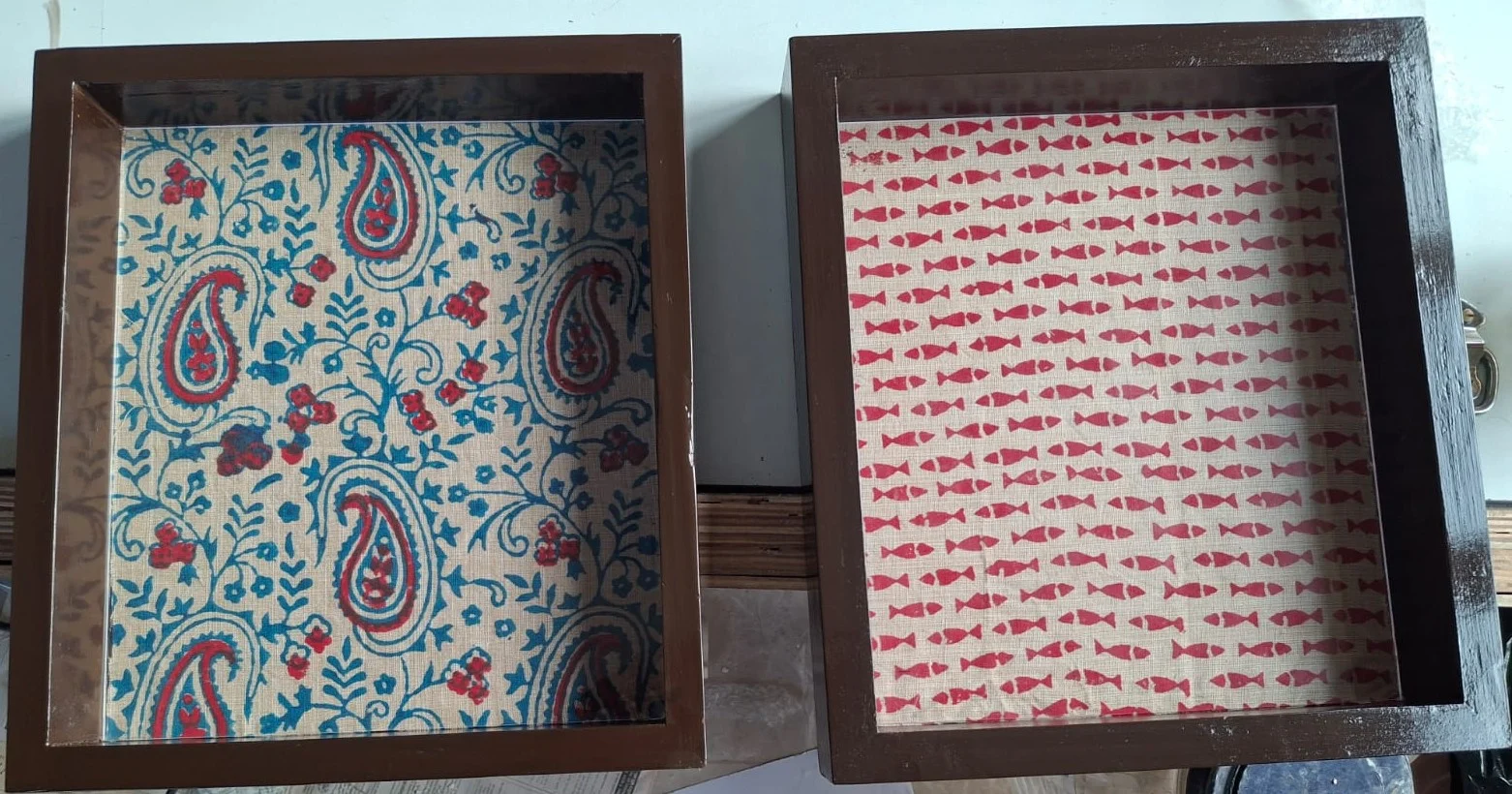 JALPAIBON Decorative Handcrafted Wooden Tray with Traditional Block Print Fabric Design