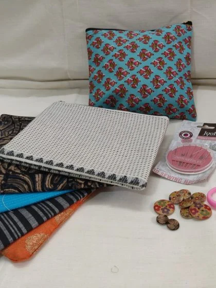 JALPAIBON Handmade Fabric Flat Pouch Multi-Design Utility Organizer Bag