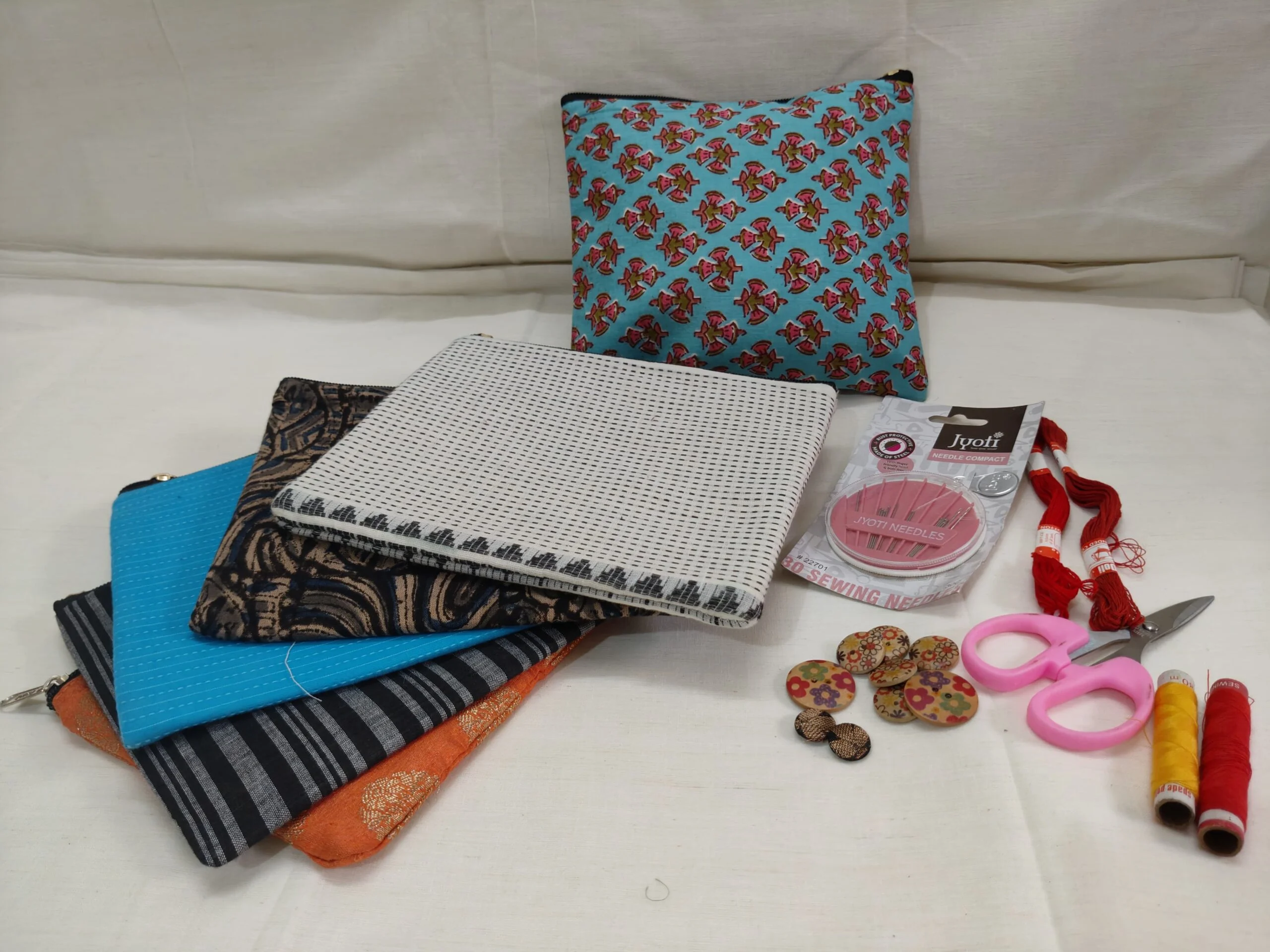 JALPAIBON Handmade Fabric Flat Pouch Multi-Design Utility Organizer Bag