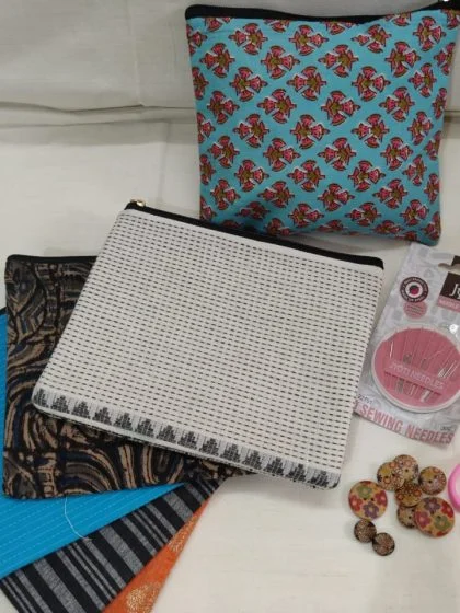 JALPAIBON Handmade Fabric Flat Pouch Multi-Design Utility Organizer Bag