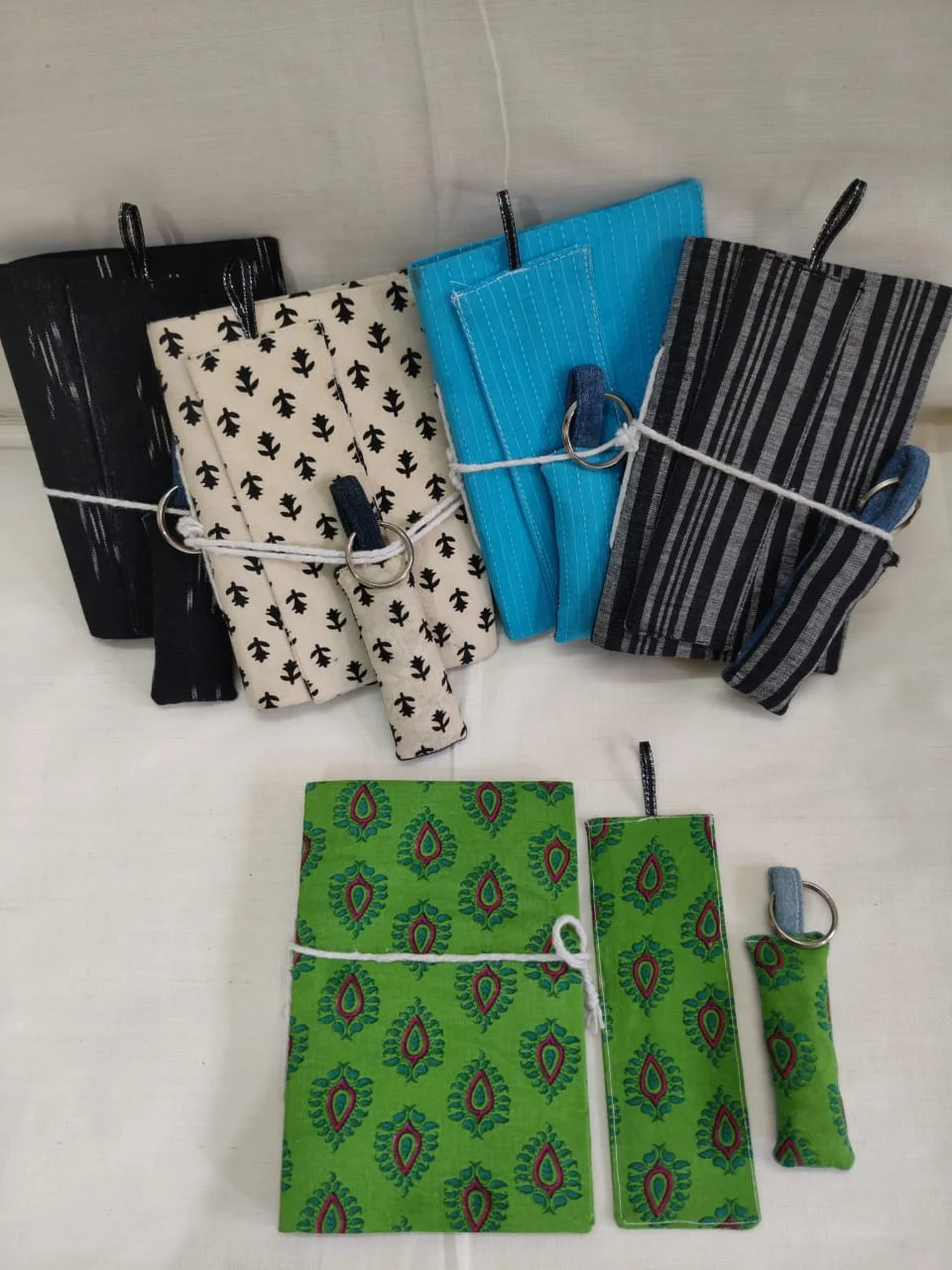 JALPAIBON Handmade Cotton Fabric Notebook Bundle with Matching Keyring and Bookmark