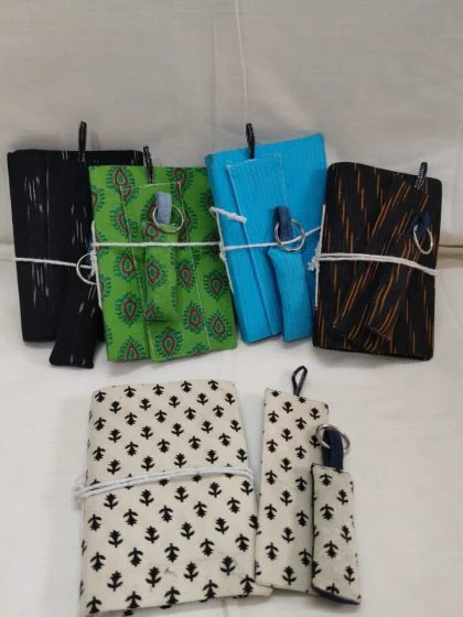 JALPAIBON Handmade Cotton Fabric Notebook Bundle with Matching Keyring and Bookmark
