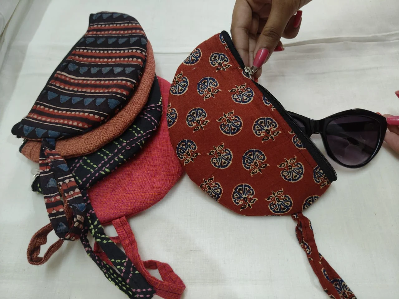 JALPAIBON Handcrafted Versatile Cotton Fabric Half-Moon Storage Pouch