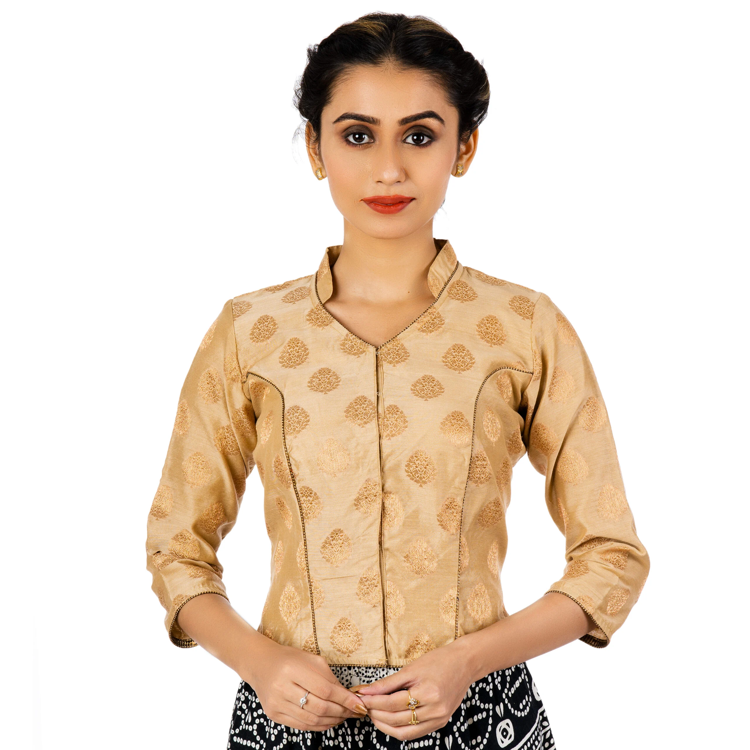 JALPAIBON Collar Neck Women Blouse in Beige