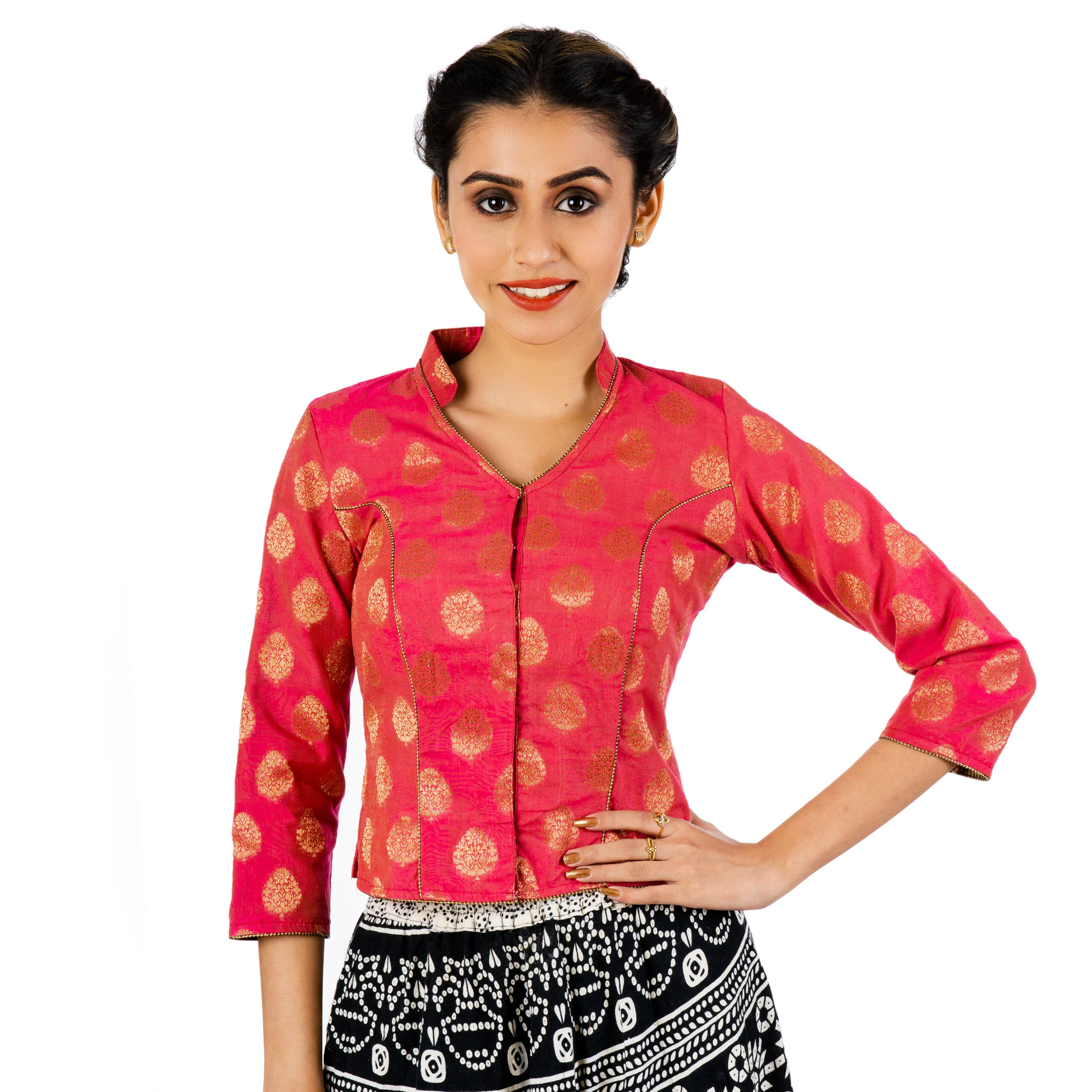JALPAIBON Collar Neck Women Blouse in Pink