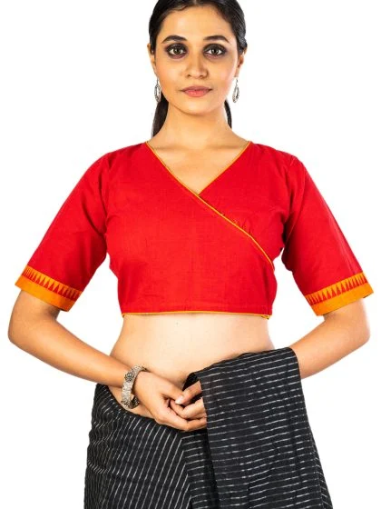 JALPAIBON V- Neck Cotton Women Blouse in Red
