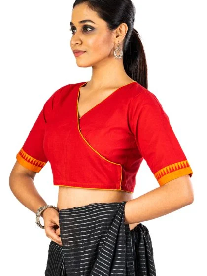 JALPAIBON V- Neck Cotton Women Blouse in Red