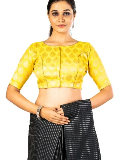 JALPAIBON Boat Neck Yellow Silk Women’s Saree Blouse