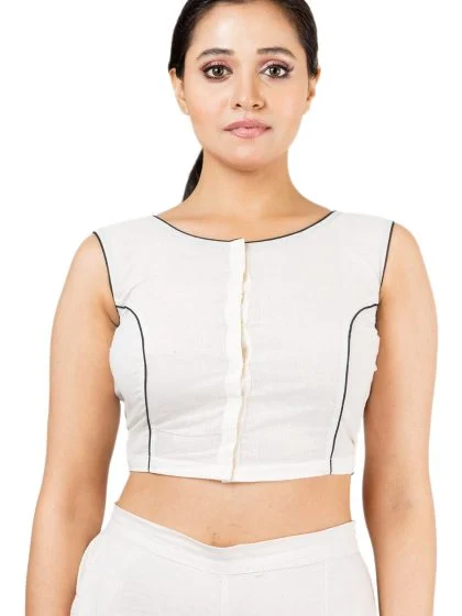 JALPAIBON Boat Neck Sleeveless Women’s White Saree Blouse