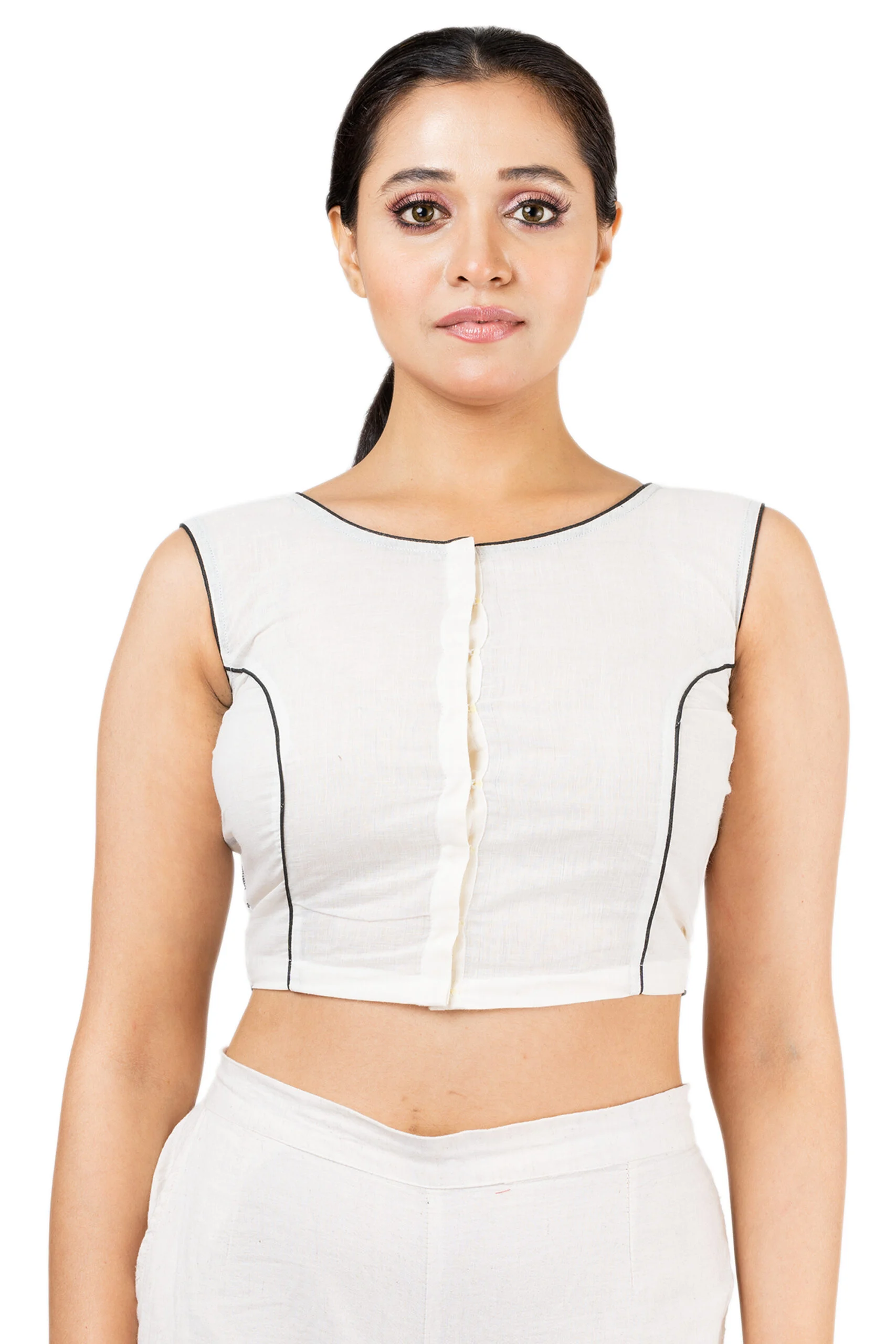 JALPAIBON Boat Neck Sleeveless Women's White Saree Blouse