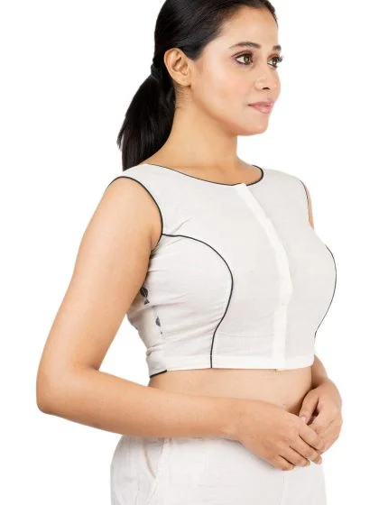 JALPAIBON Boat Neck Sleeveless Women’s White Saree Blouse