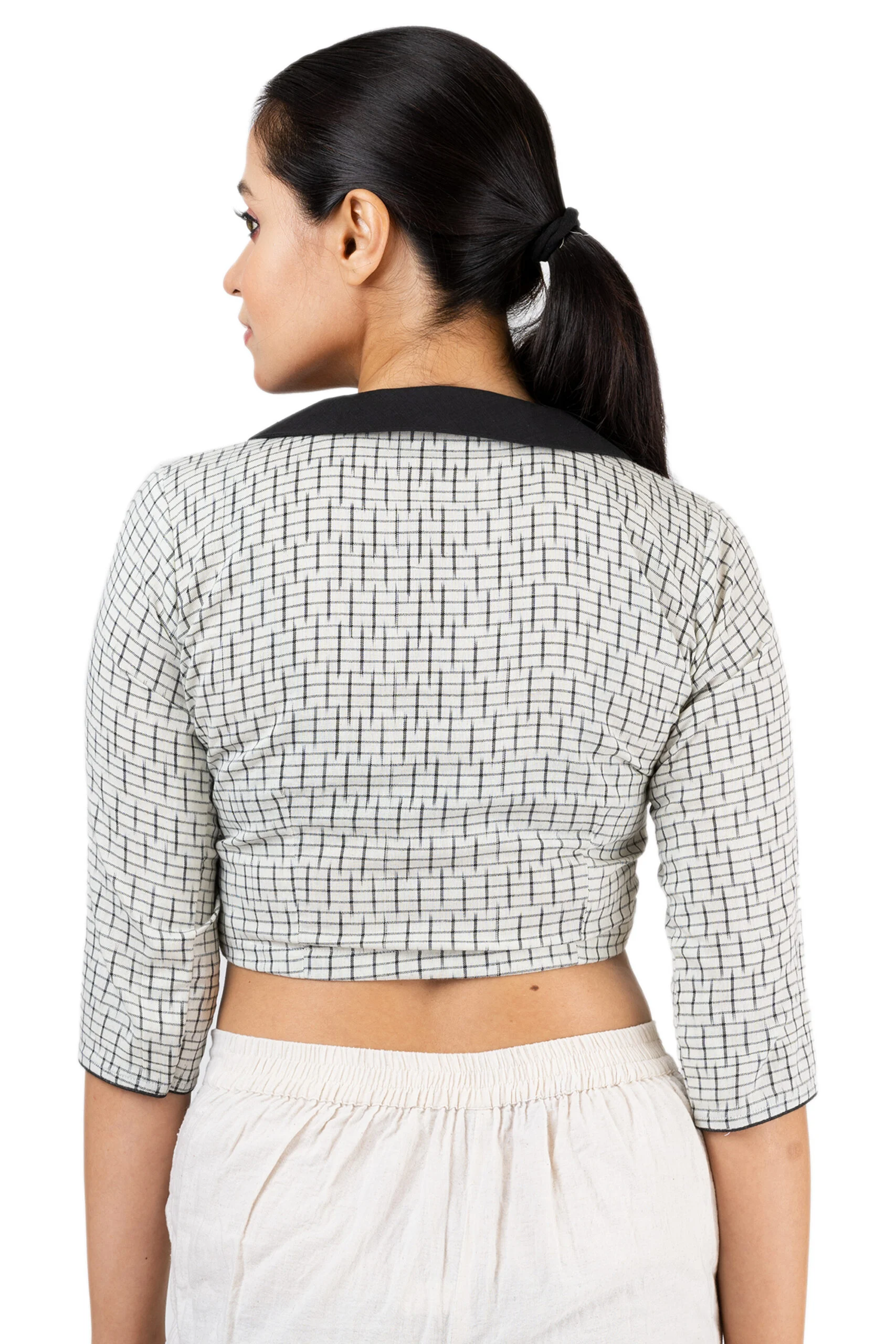 JALPAIBON Collared Neck White Ikkat Women's Saree Blouse