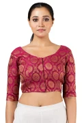 JALPAIBON Round Neck Elbow Sleeves Women's Saree Blouse in Pink