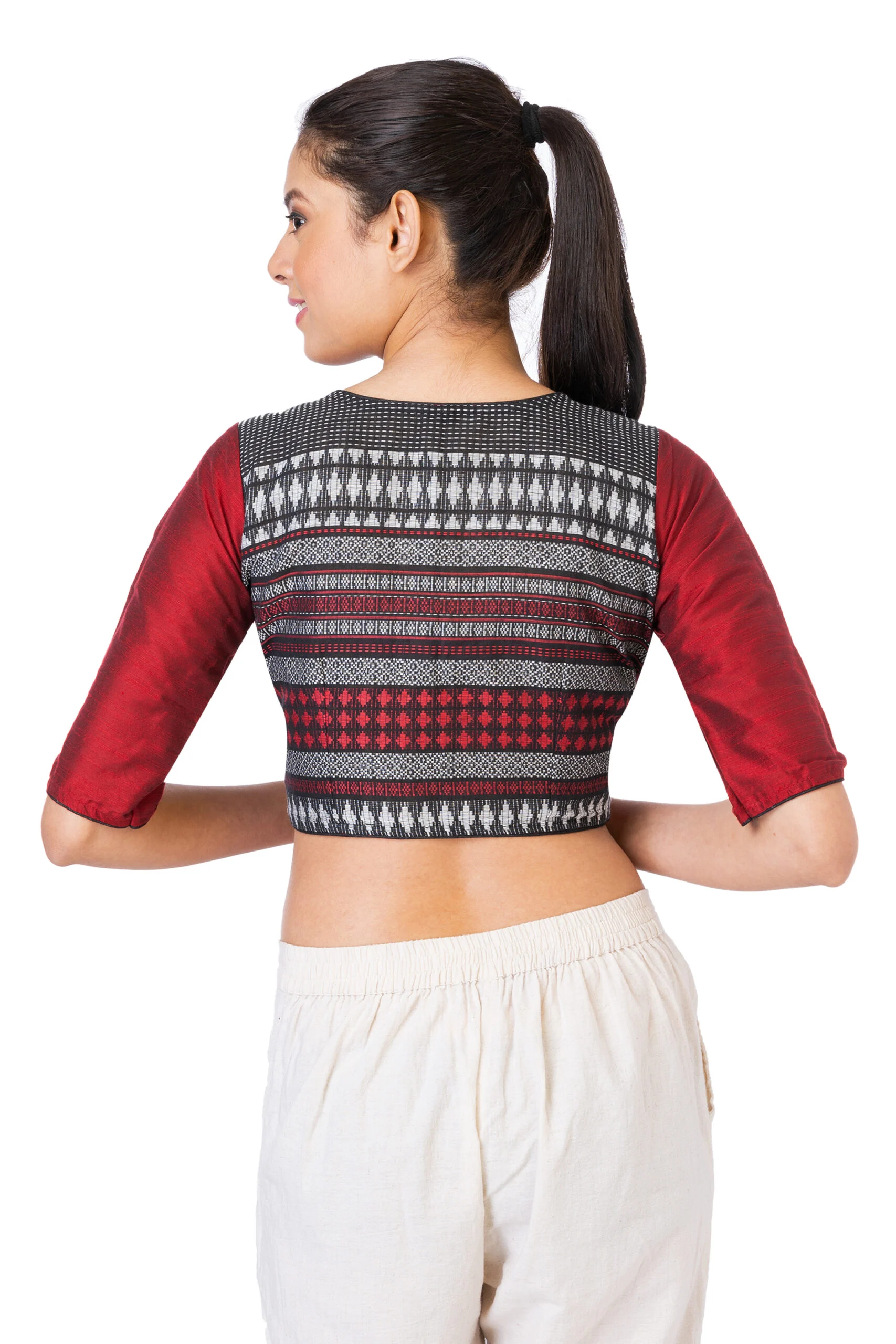 JALPBL-22-10-94_3-scaled-1.jpg JALPAIBON Round Neck Elbow Sleeves Red Silk Women’s Saree Blouse