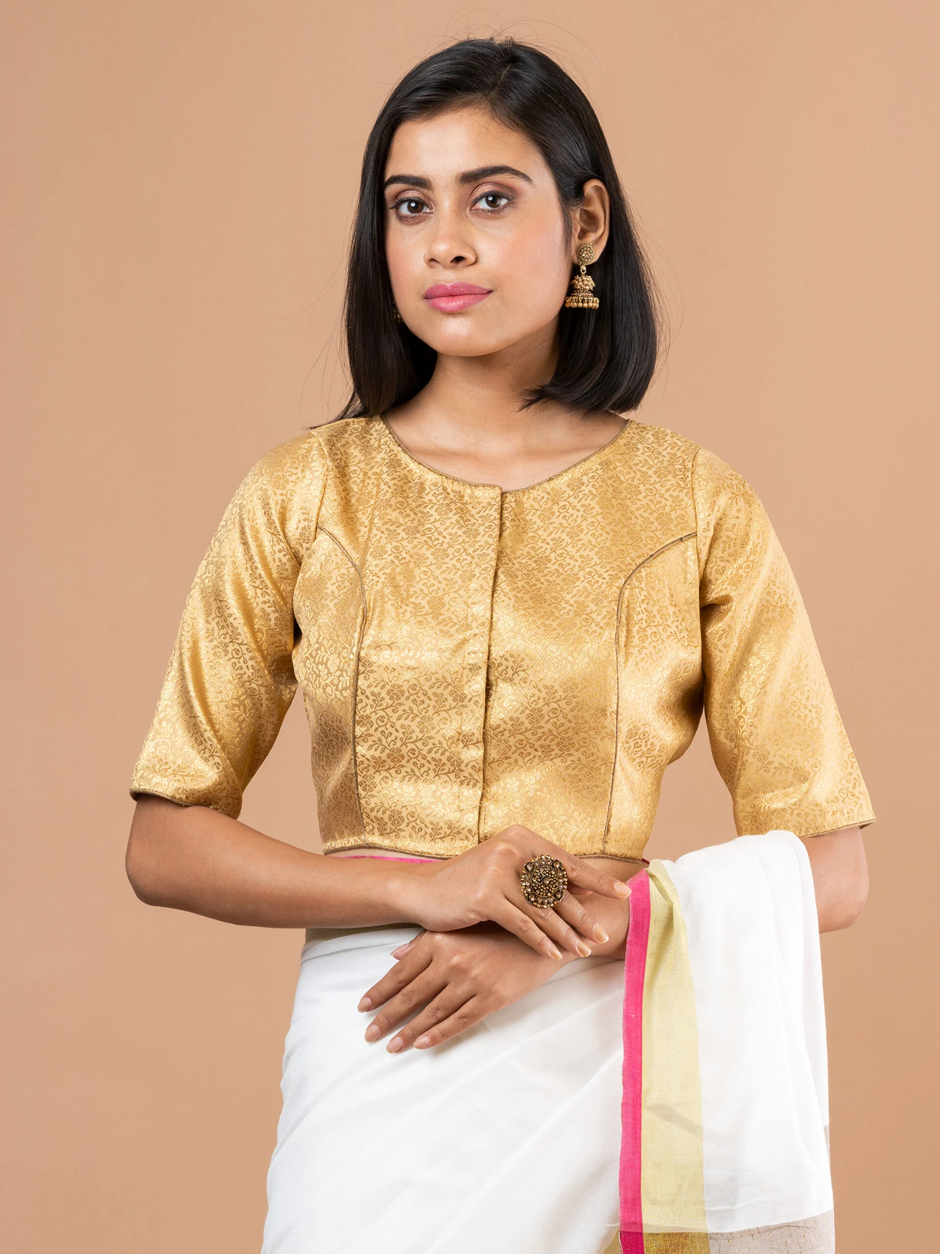JALPAIBON Round Neck Women Blouse In Golden