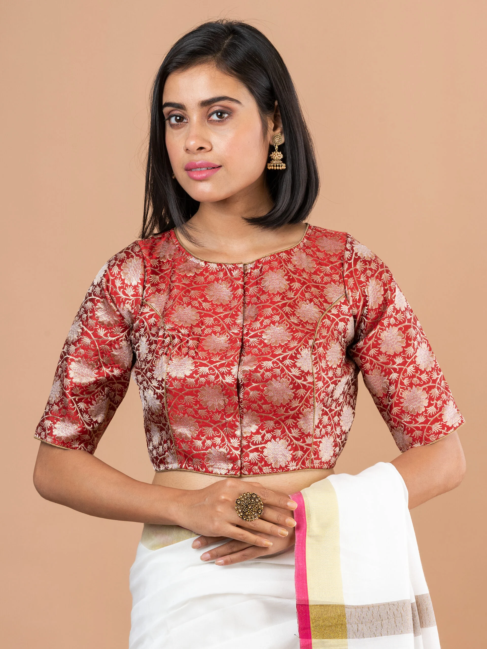 JALPAIBON Round Neck Women Blouse in Red