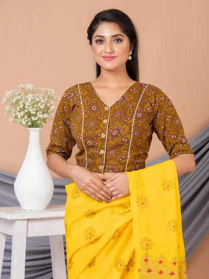 JALPAIBON V-Neck Women Blouse in Yellow