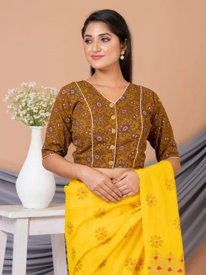 JALPAIBON V-Neck Women Blouse in Yellow
