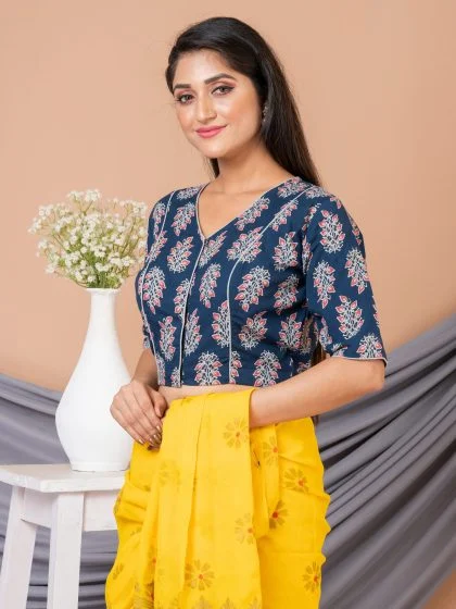 JALPAIBON V-Neck Women Blouse in Blue