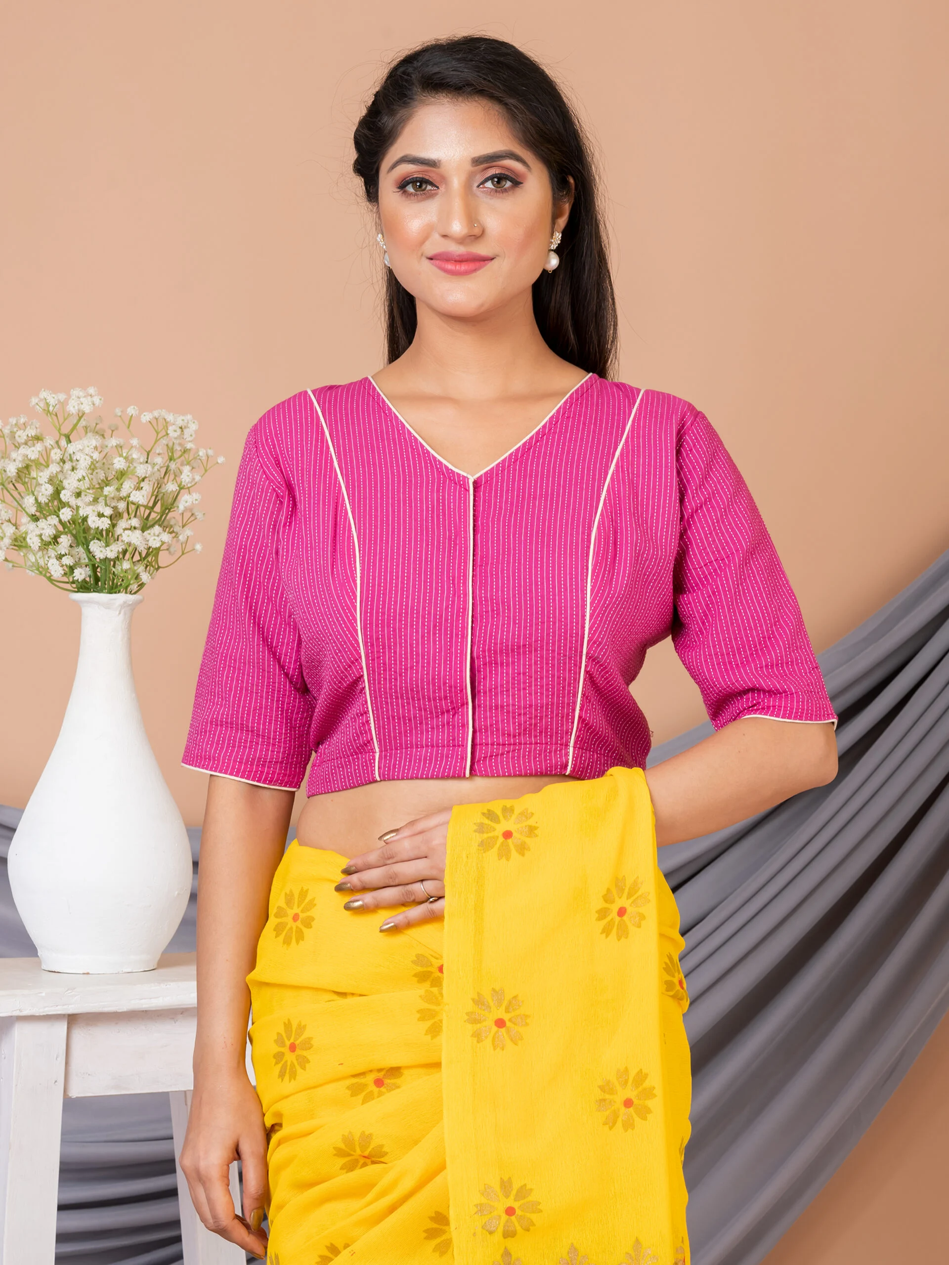 JALPAIBON V-Neck Women Blouse in Pink
