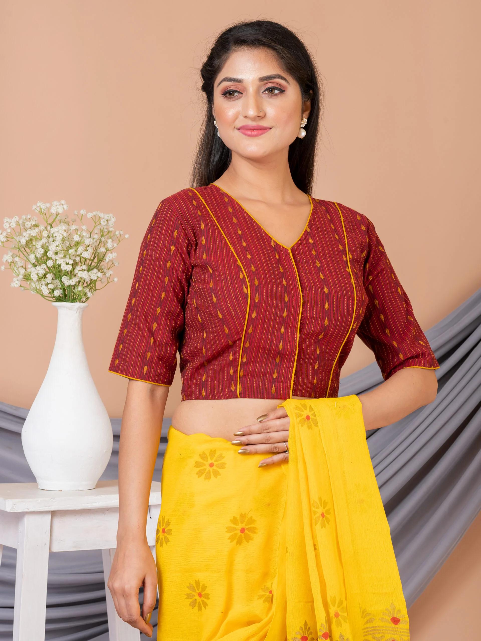 JALPAIBON V-Neck Women Blouse in Rust