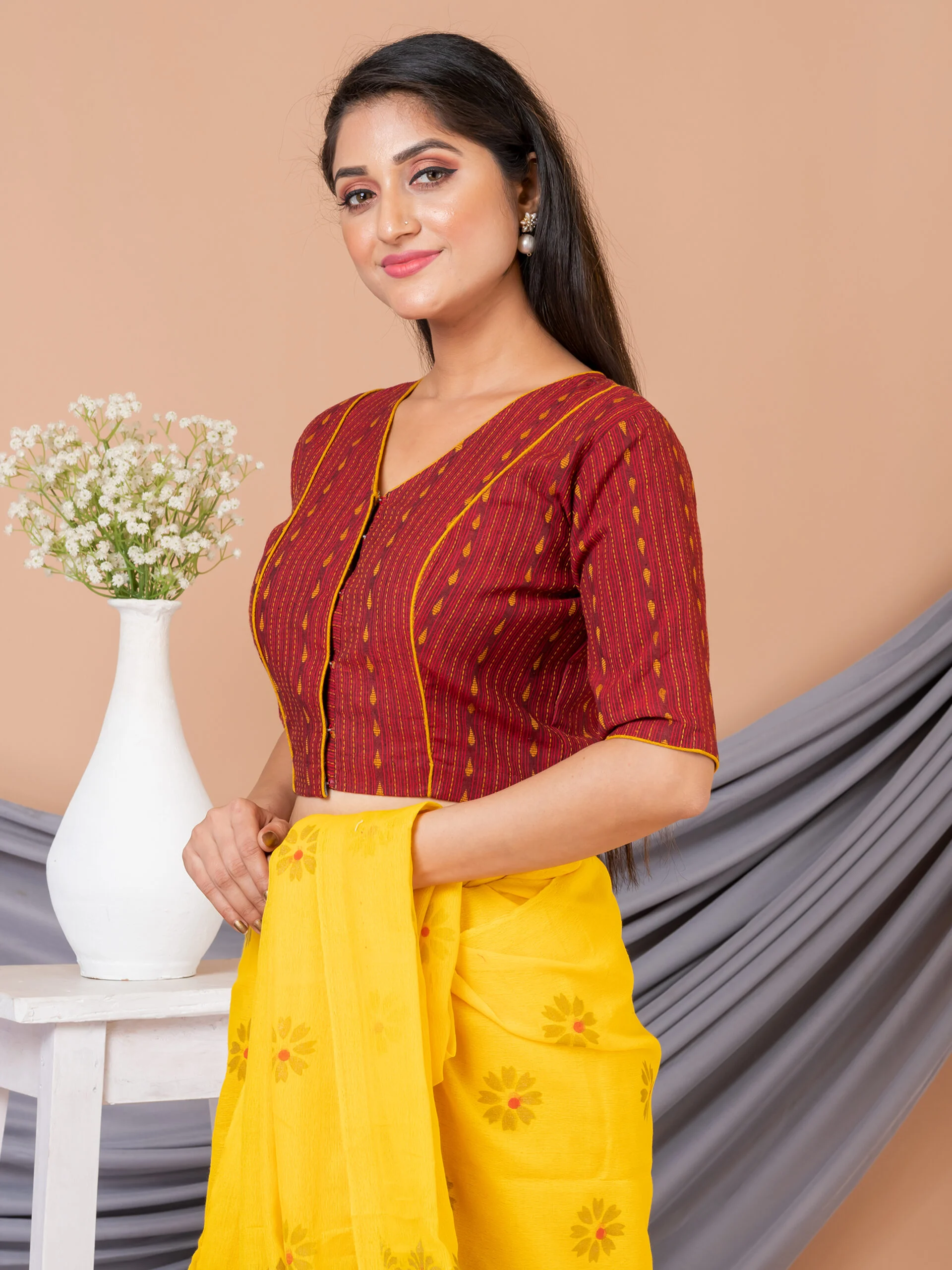 JALPAIBON V-Neck Women Blouse in Rust