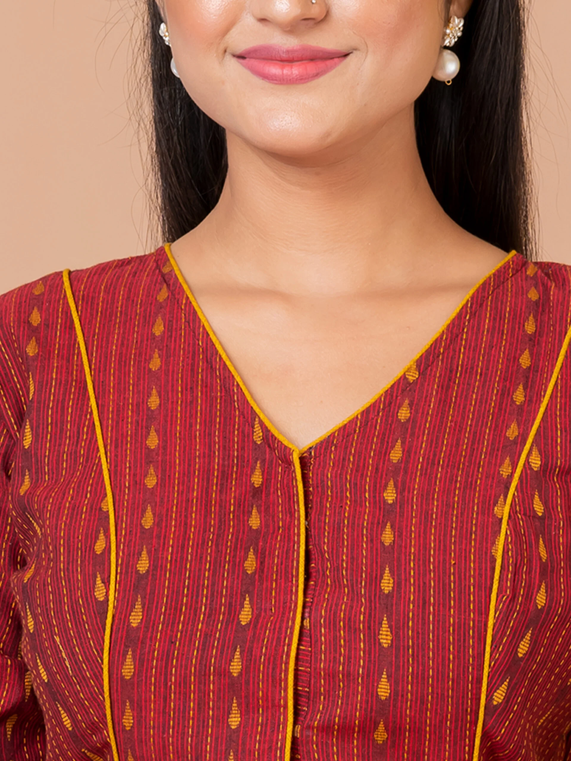 JALPAIBON V-Neck Women Blouse in Rust