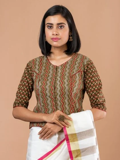 JALPAIBON V-Neck Women Blouse In Green