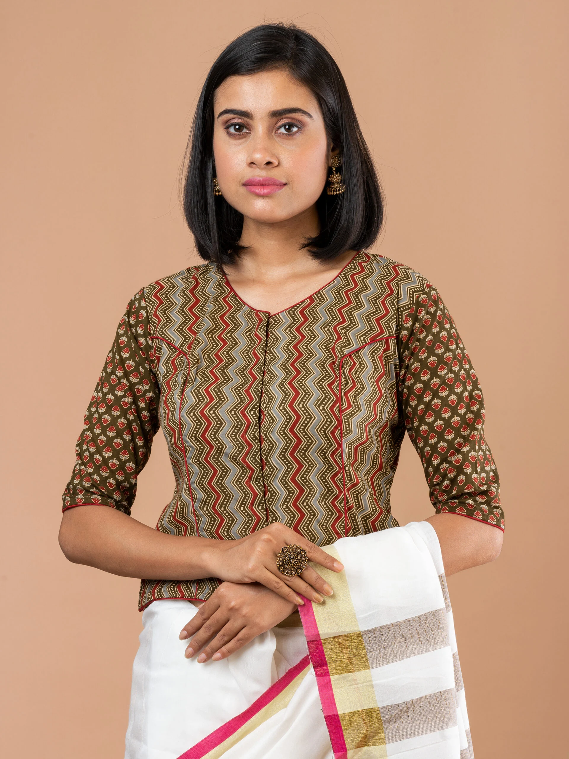 JALPAIBON V-Neck Women Blouse In Green