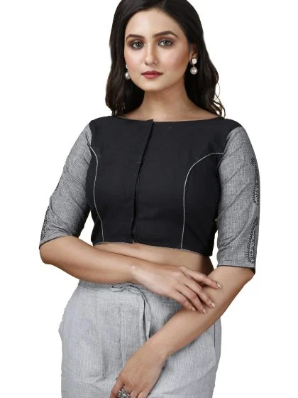 JALPAIBON Boat Neck Cotton Women Short Sleeve Blouse In Grey JALPBL-24-02-129