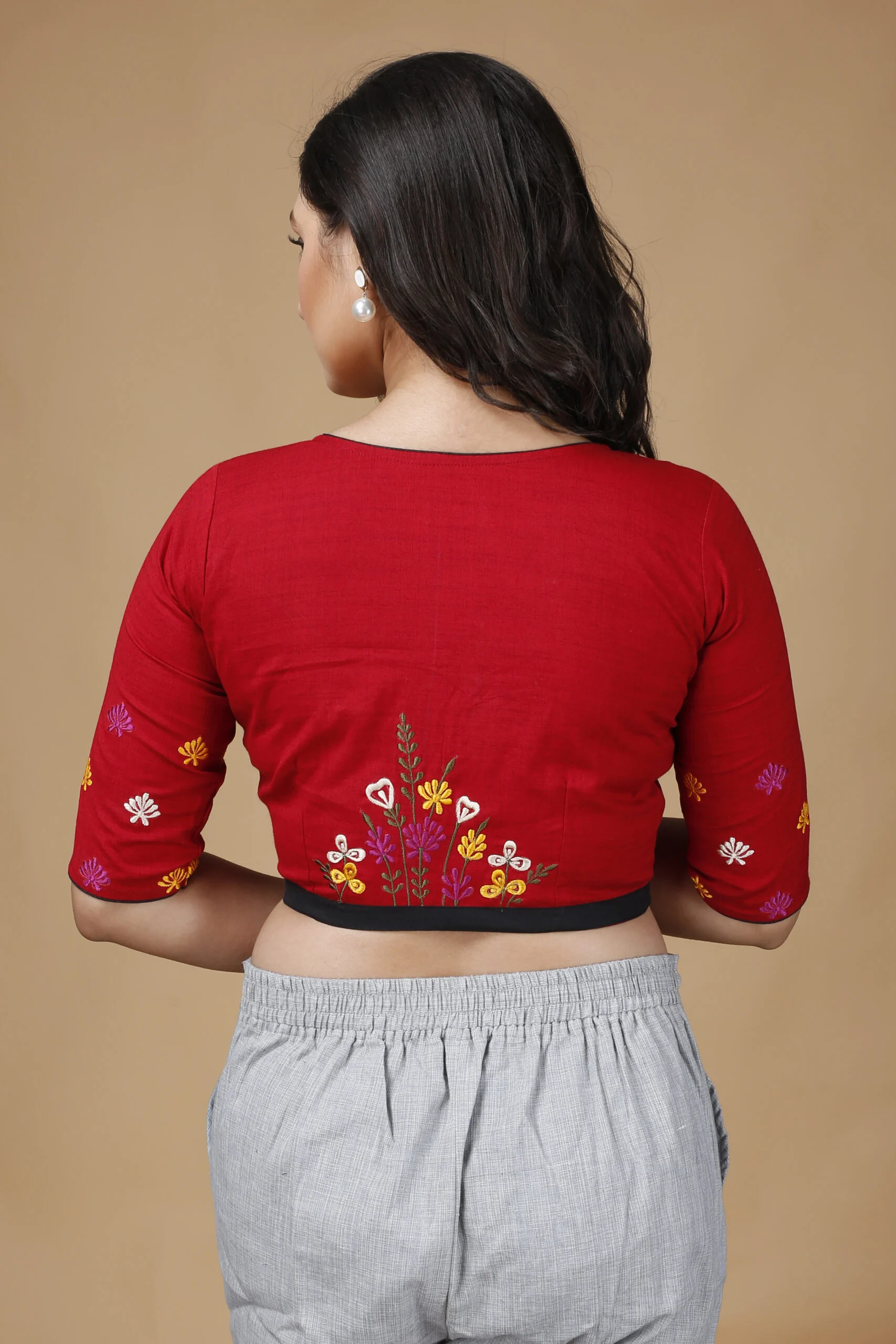 JALPBL-24-02-1353-scaled-1.jpg JALPAIBON Round Neck Cotton Blend Women Short Sleeve Blouse In Red-JALPBL-24-02-135