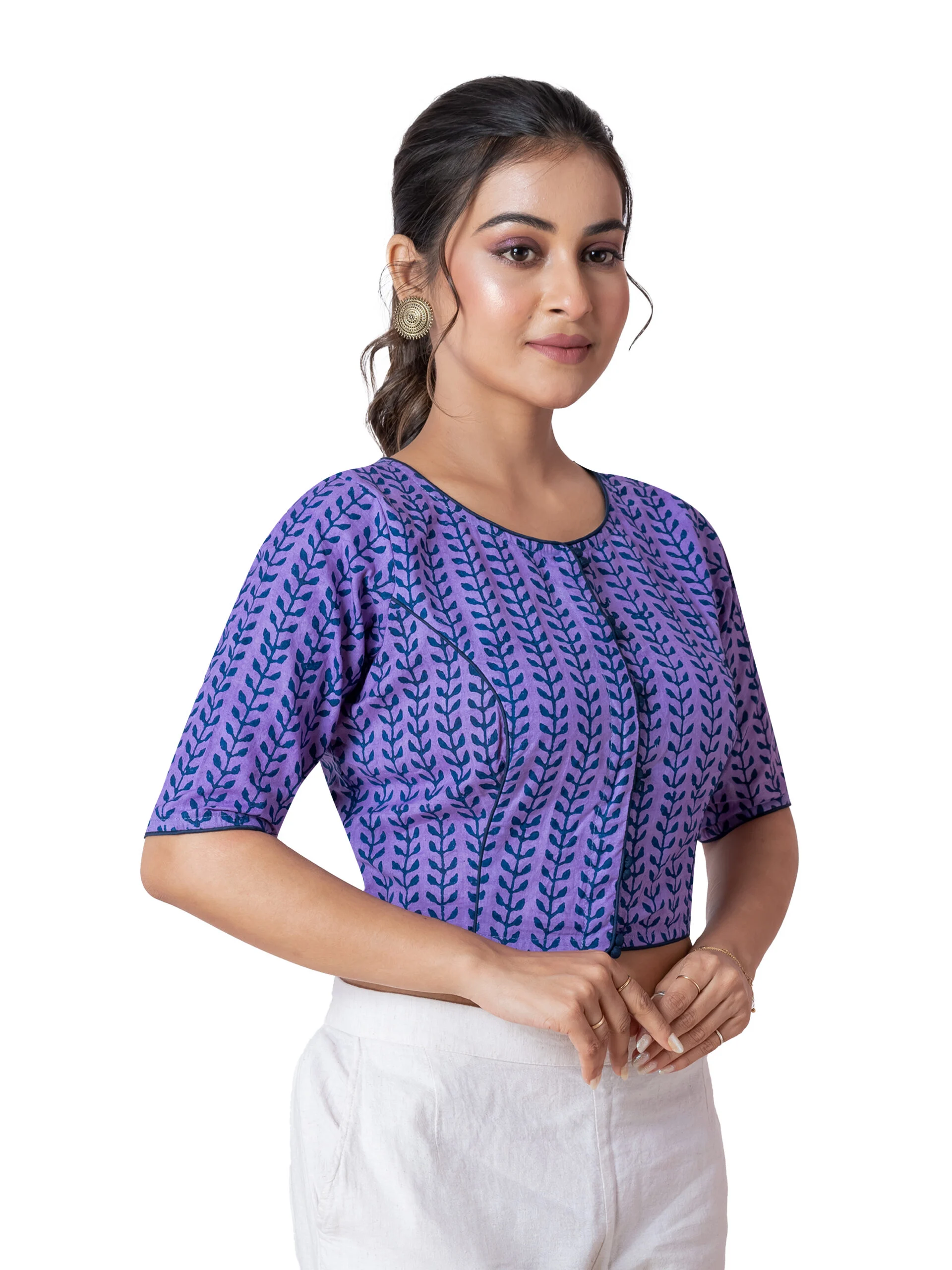 JALPBL-25_08_141-scaled-1.jpg JALPAIBON Elegant Purple Round Neck Cotton Short Sleeve Blouse for Women