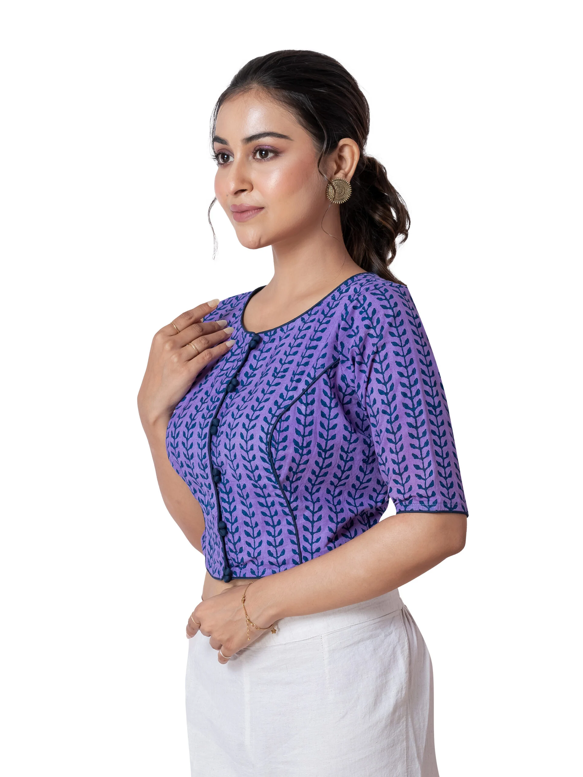 JALPBL-25_08_1411-scaled-1.jpg JALPAIBON Elegant Purple Round Neck Cotton Short Sleeve Blouse for Women